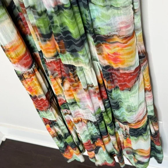 Anthropologie Abstract Watercolor Somerset Tiered Maxi Dress XL Green Orange - Picture 12 of 16
